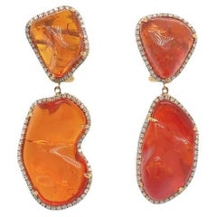 RUCHI Fire Opal with Pavé Diamond Yellow Gold Clip-On Dangle Earrings