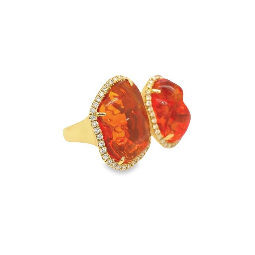 Contemporary RUCHI Fire Opal and Brilliant Diamond Yellow Gold Open Ring For Sale