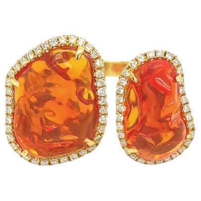 RUCHI Fire Opal and Brilliant Diamond Yellow Gold Open Ring For Sale