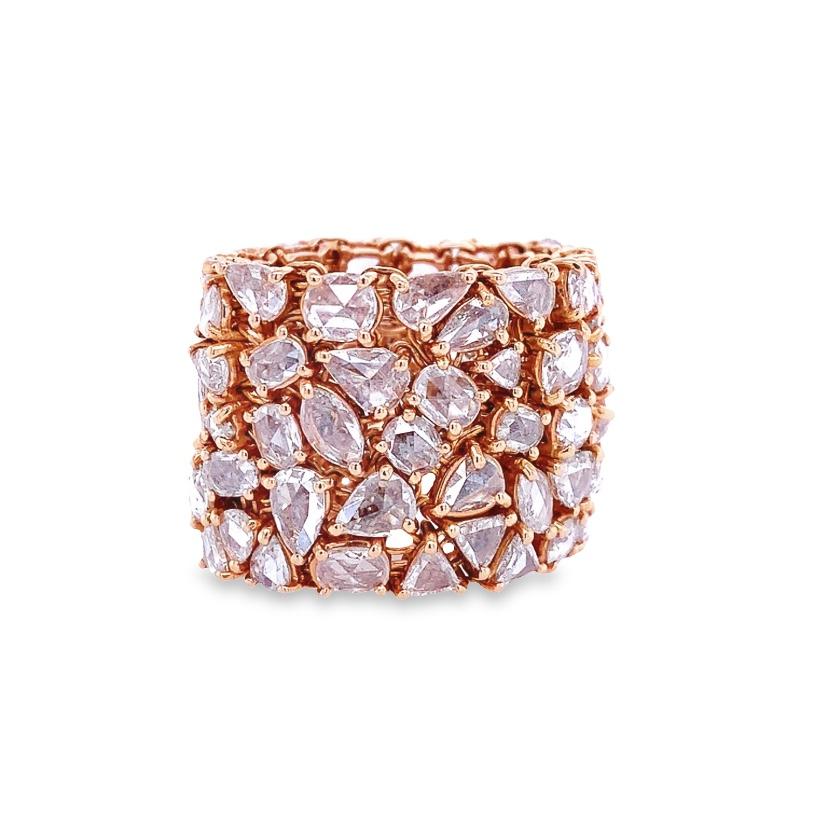 Contemporary RUCHI Rose-Cut Diamond Flexible Rose Gold Wide Ring For Sale