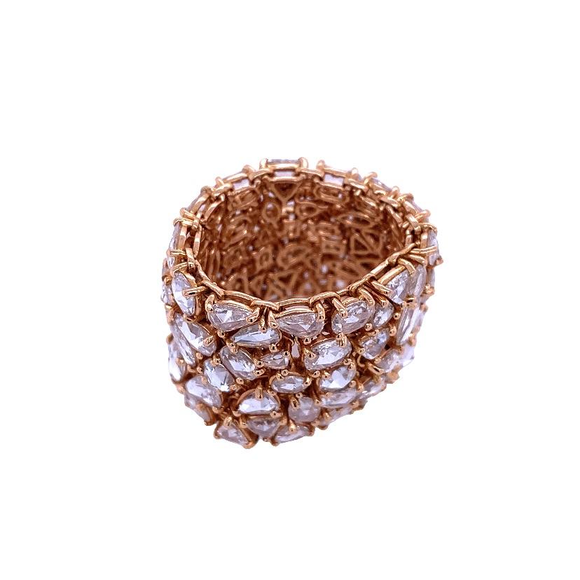 Mixed Cut RUCHI Rose-Cut Diamond Flexible Rose Gold Wide Ring For Sale