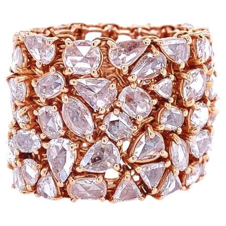 RUCHI Rose-Cut Diamond Flexible Rose Gold Wide Ring For Sale