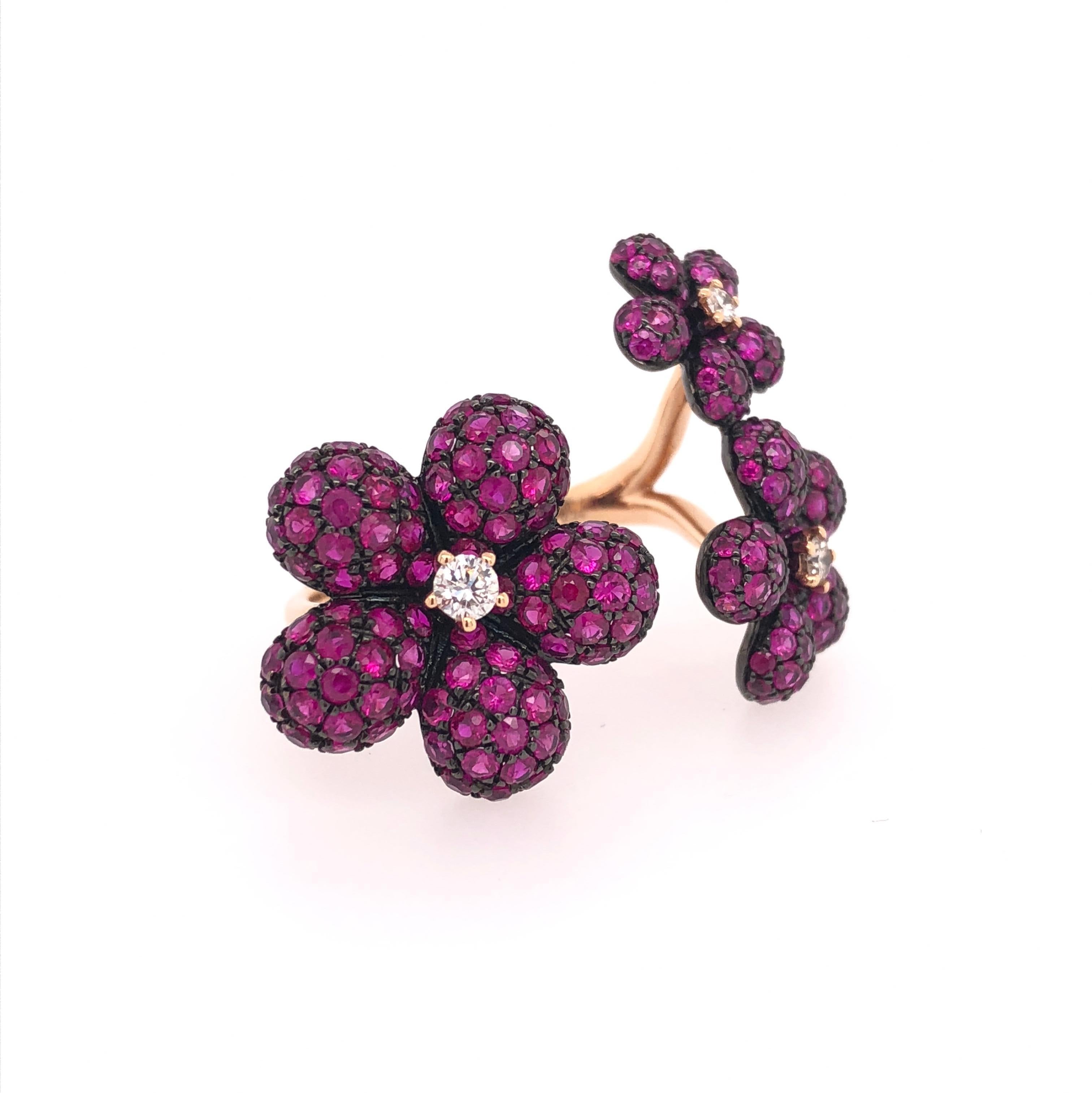 Contemporary Ruchi New York Flower Ruby and Diamond Ring