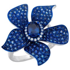 Ruchi New York Flower Sapphire Ring with Blue Gold