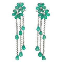 Flower Shape Emerald and Diamond Earrings