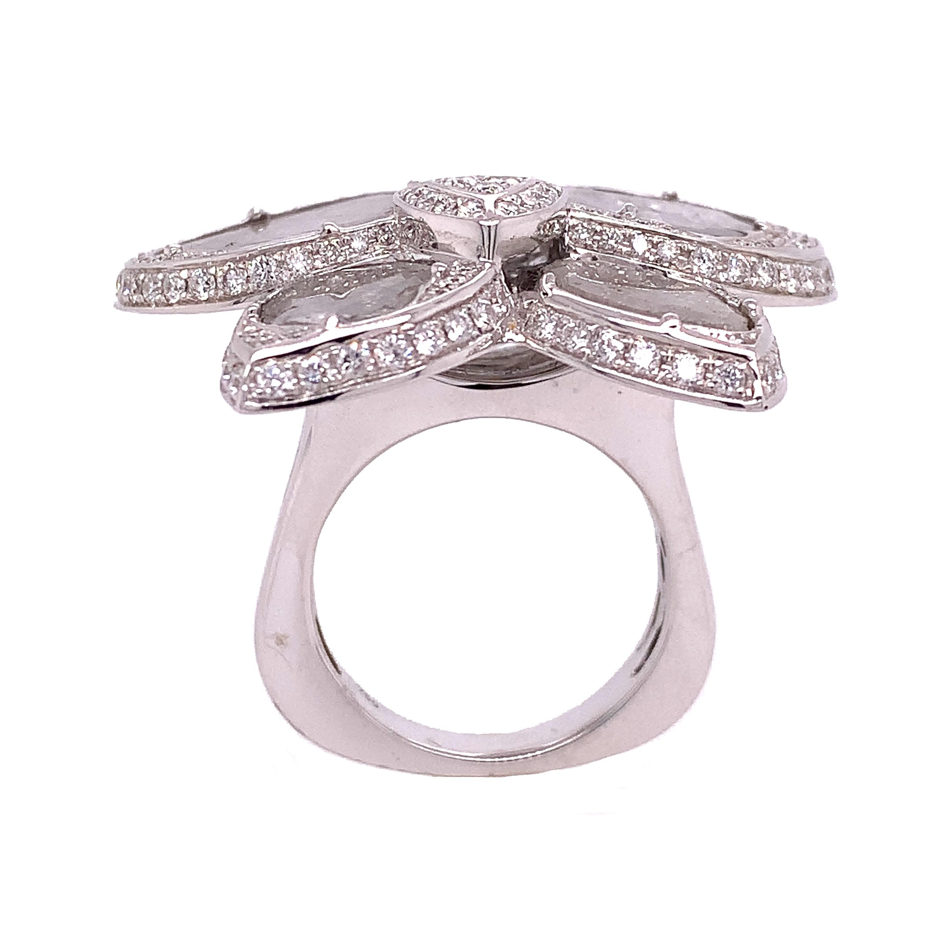 Contemporary RUCHI Diamond Slices with Pavé White Gold Flower Cocktail Ring For Sale
