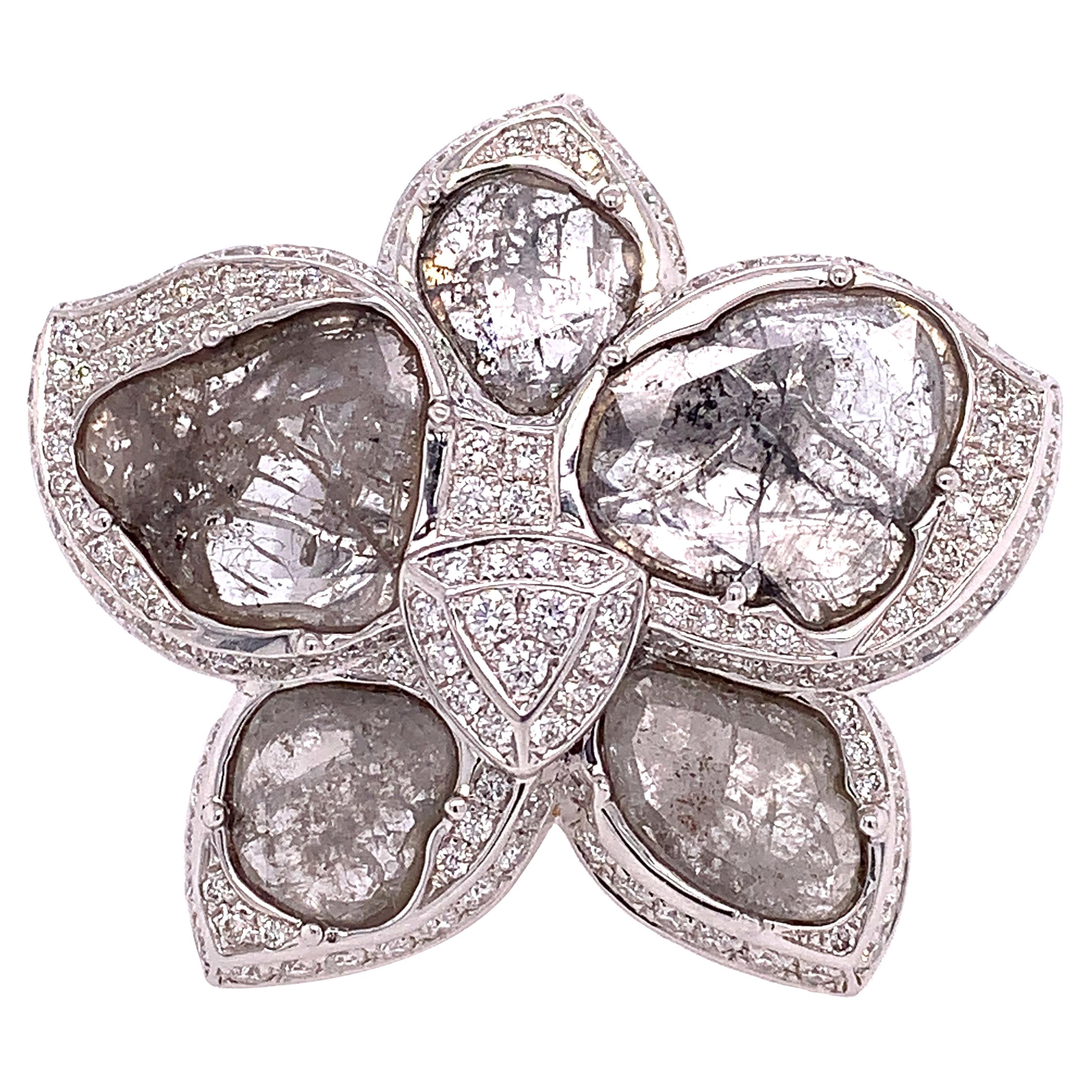 RUCHI Diamond Slices with Pavé White Gold Flower Cocktail Ring For Sale
