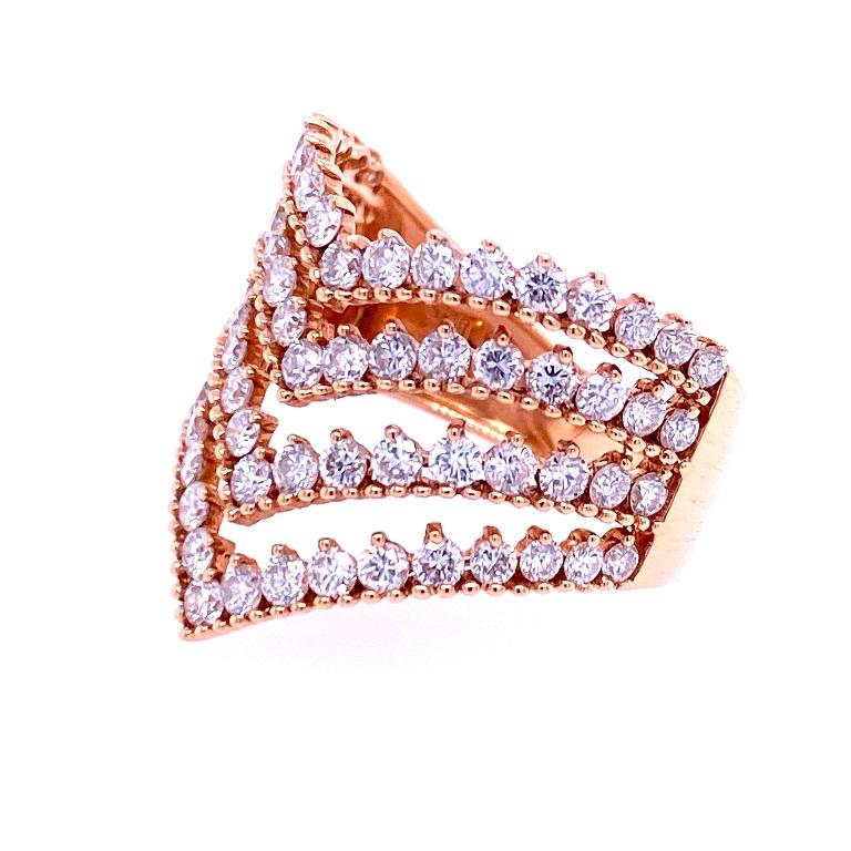 Contemporary RUCHI Brilliant-Cut Diamond Rose Gold Four-Row Cocktail Ring For Sale