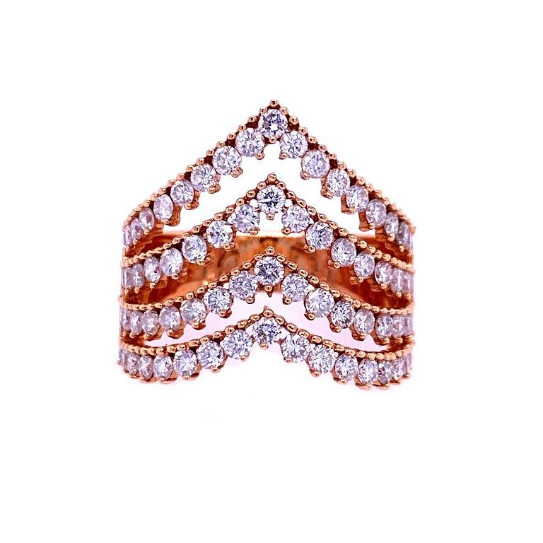 Round Cut RUCHI Brilliant-Cut Diamond Rose Gold Four-Row Cocktail Ring For Sale