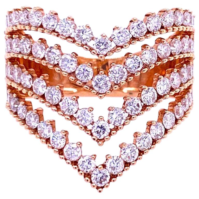 RUCHI Brilliant-Cut Diamond Rose Gold Four-Row Cocktail Ring For Sale