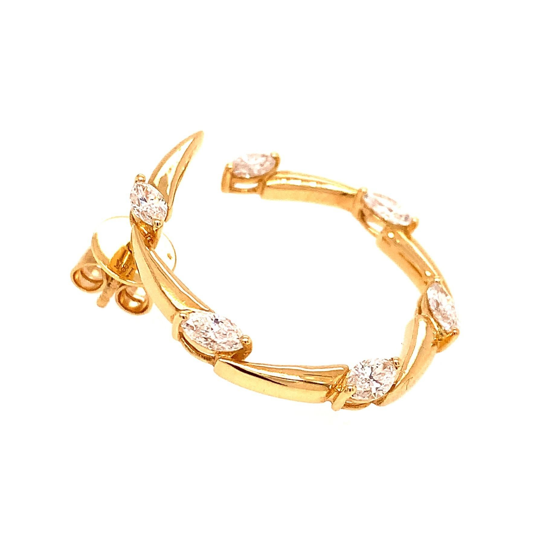Contemporary RUCHI Marquise-Cut Diamond Yellow Gold C-Shape Earrings For Sale