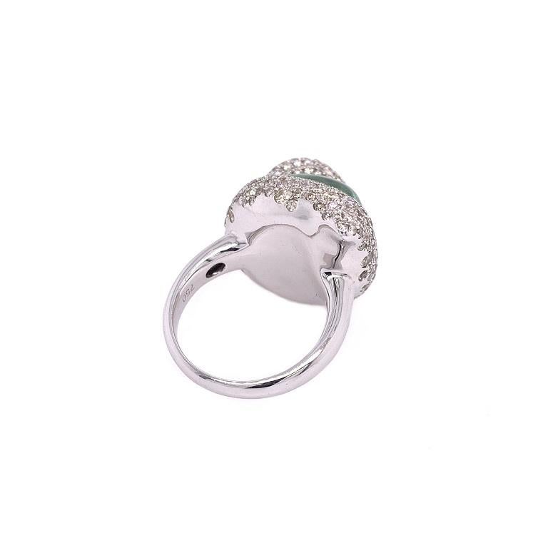 Cabochon RUCHI Green Tourmaline & Pavé Diamond Swan White Gold Cocktail Ring For Sale