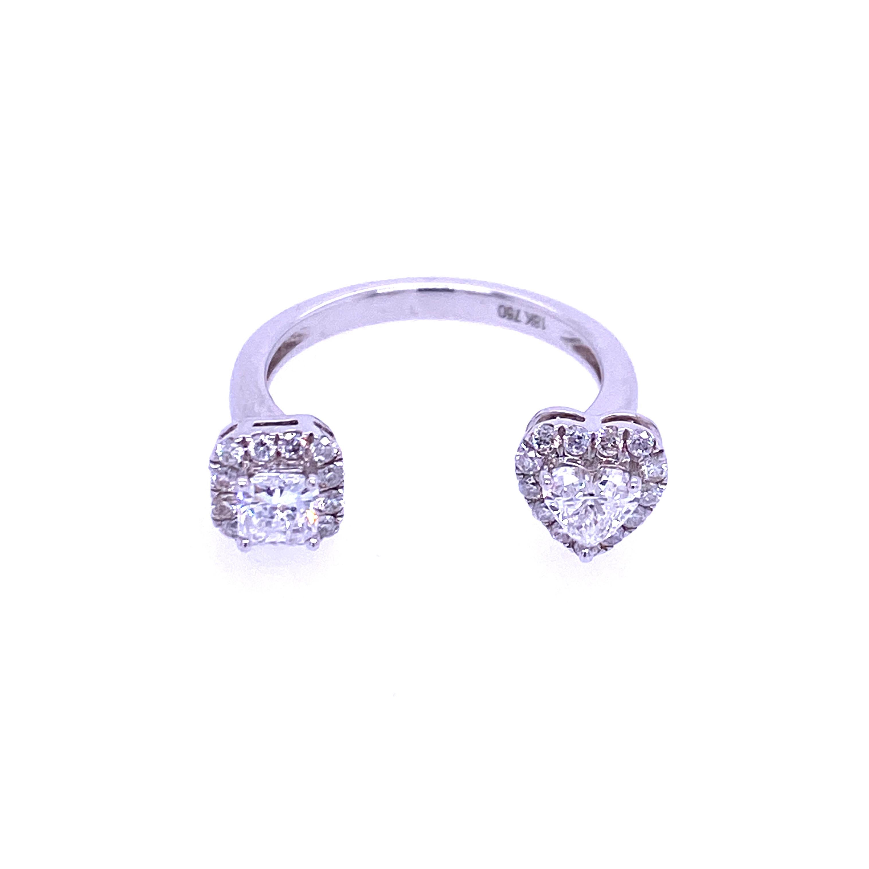 Contemporary RUCHI Heart-Shaped and Princess-Cut Diamond White Gold Open Ring For Sale