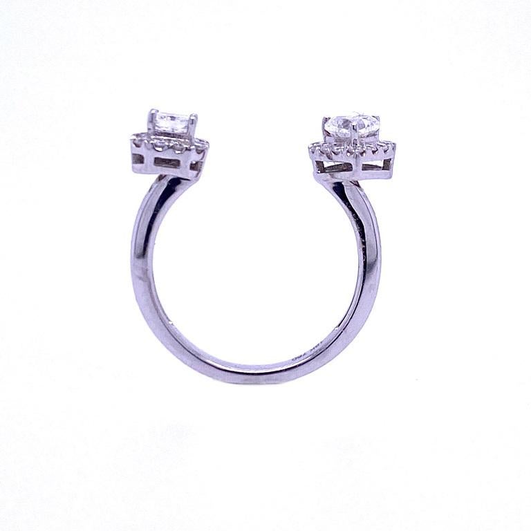 Princess Cut RUCHI Heart-Shaped and Princess-Cut Diamond White Gold Open Ring For Sale