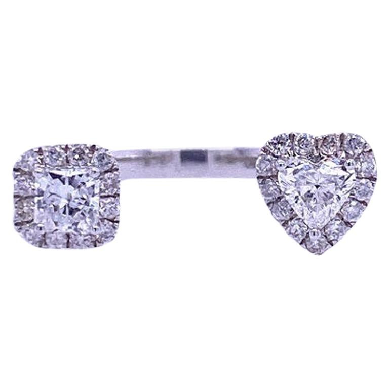 RUCHI Heart-Shaped and Princess-Cut Diamond White Gold Open Ring For Sale