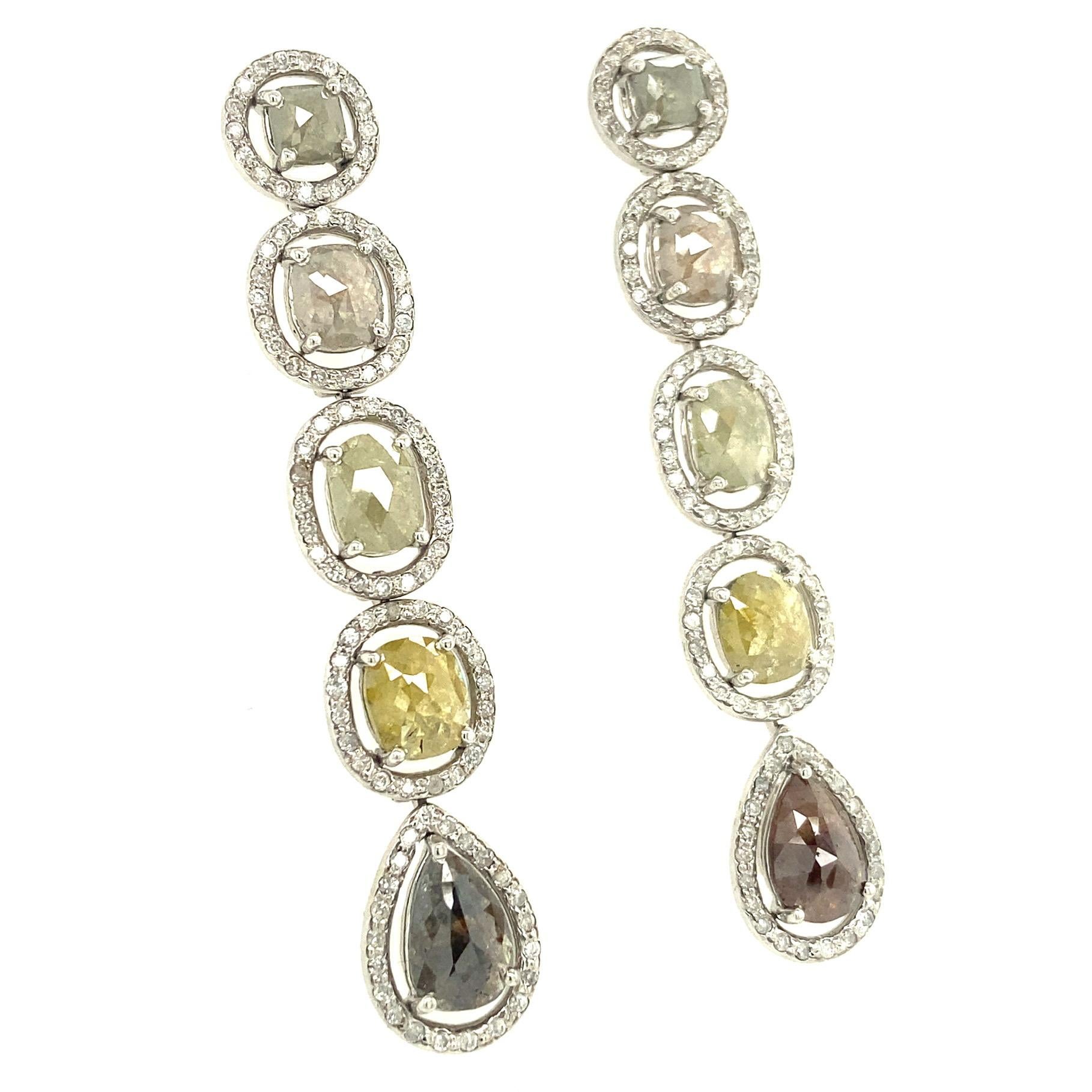 Rose Cut RUCHI Gradient Icy Diamonds & Pavé Diamonds Linear Dangle Post Earrings For Sale