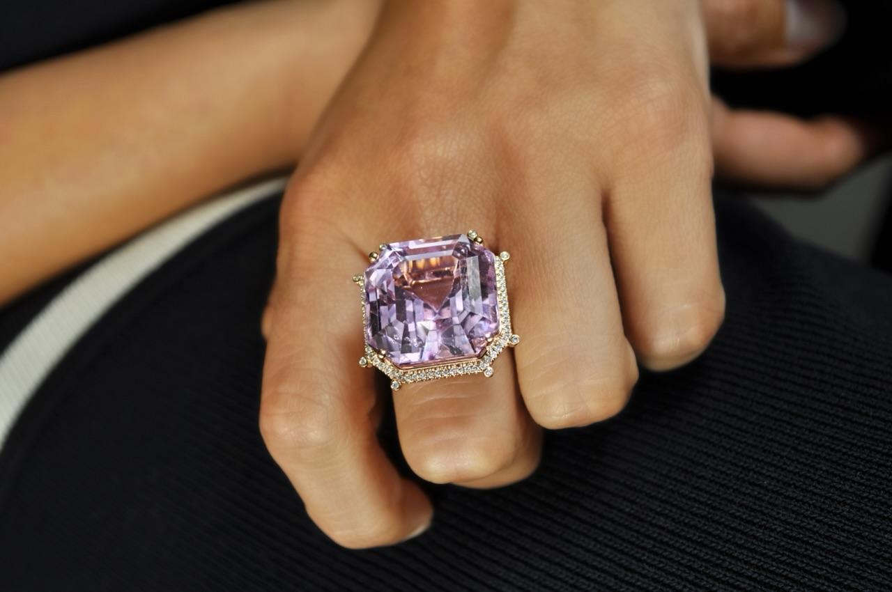 Contemporary Ruchi New York Kunzite and Diamond Ring For Sale