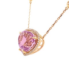 RUCHI Kunzite with Diamond Accent Yellow Gold Pendant Necklace