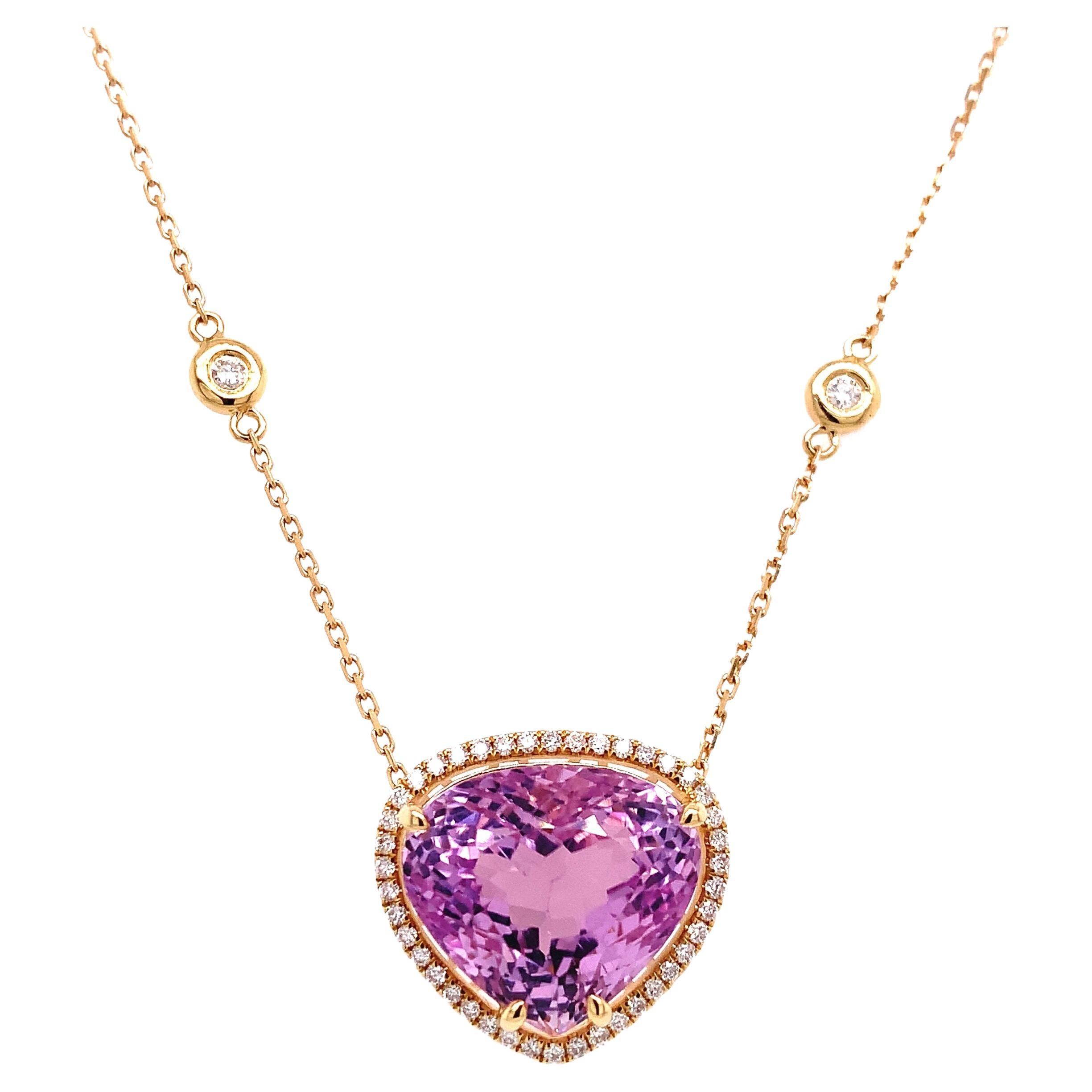 Fabulous Large 130 Carat Pink Teardrop Kunzite Diamond Pendant Necklace
