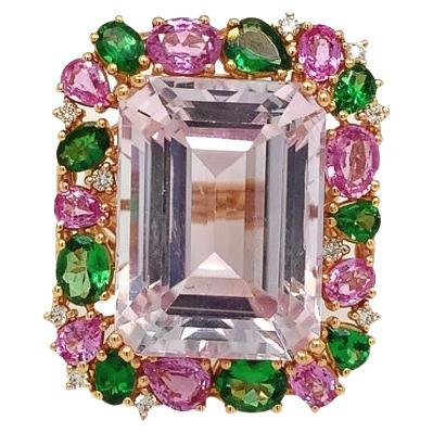 RUCHI Kunzite, Tsavorite, Pink Sapphire and Diamond Rose Gold Cocktail Ring For Sale