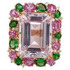 Kuzite Tsavorite Pink Sapphire Diamond Ring