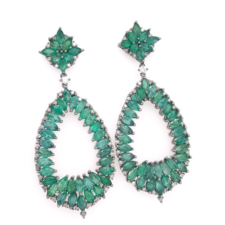 Ruchi New York Marquise Emerald and Diamond Chandelier Earrings For ...