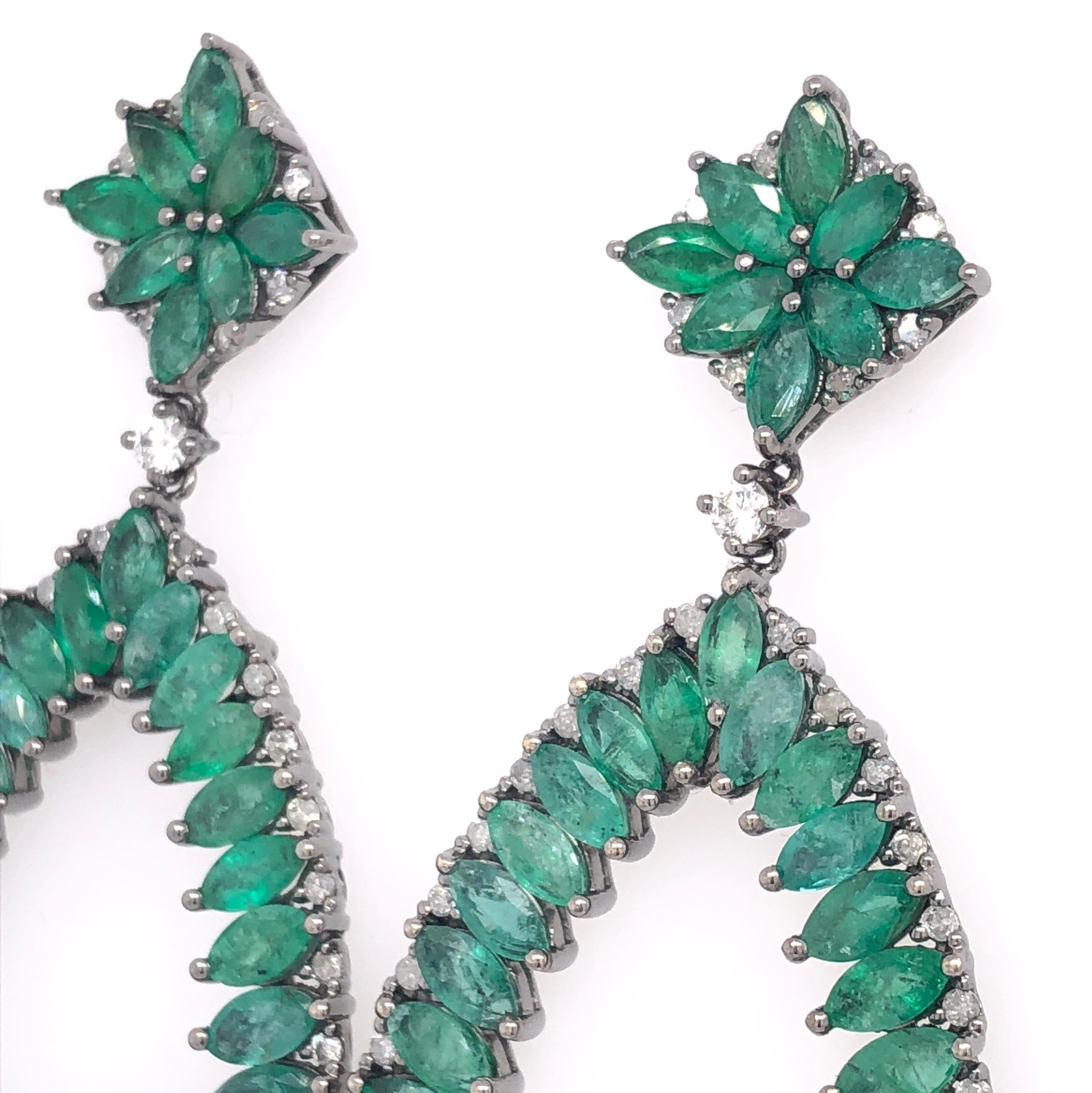 Contemporary Ruchi New York Marquise Emerald and Diamond Chandelier Earrings