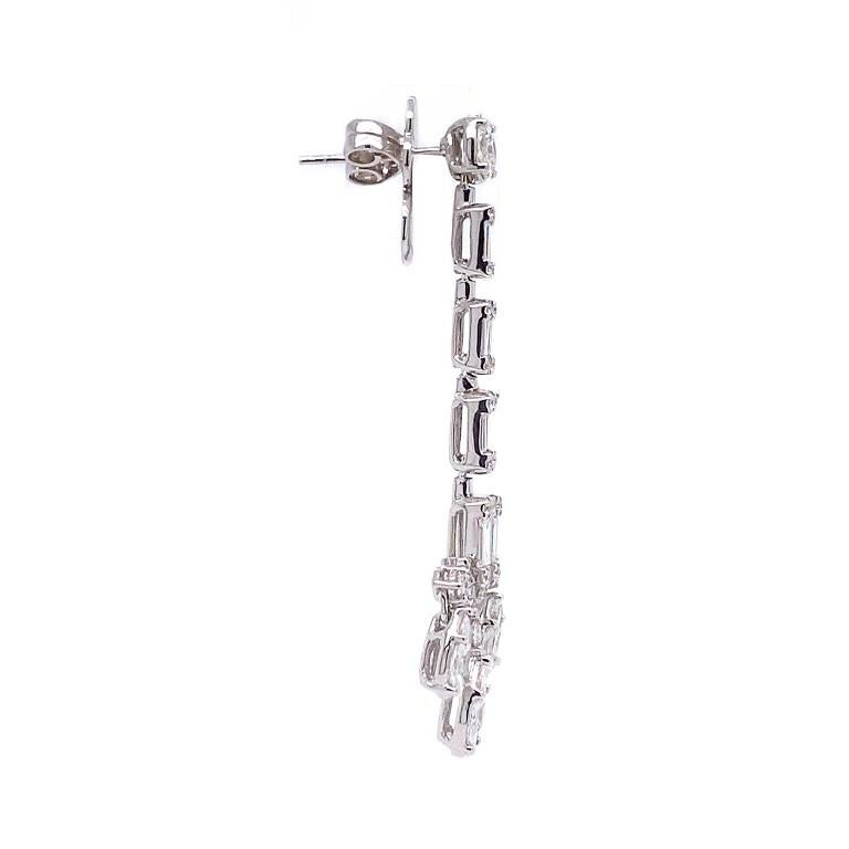 Mixed Cut RUCHI Baguette Diamond Illusion White Gold Drop Earrings For Sale