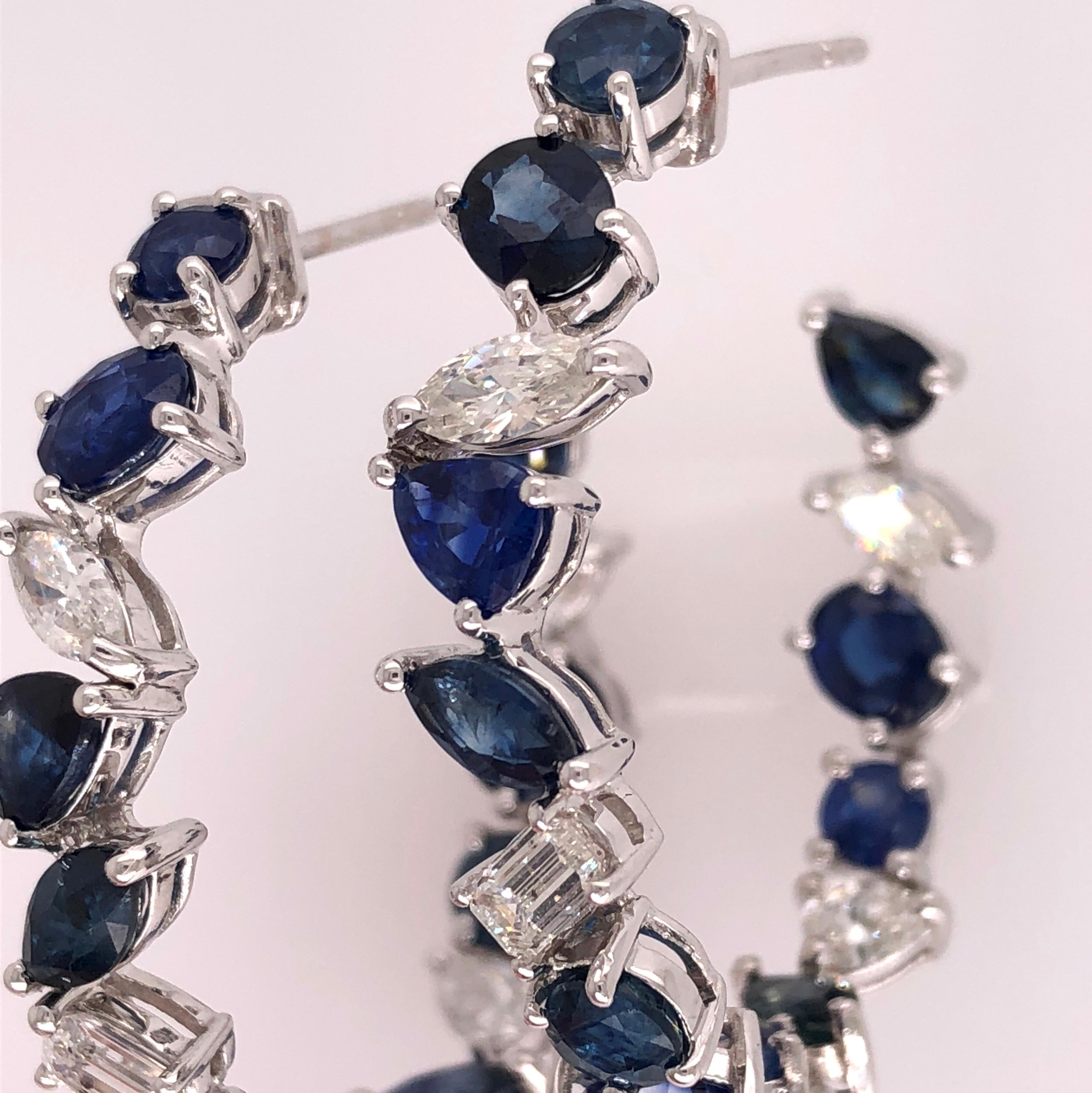 Contemporary Ruchi New York Mixed Shape Sapphire and Diamond Hoops