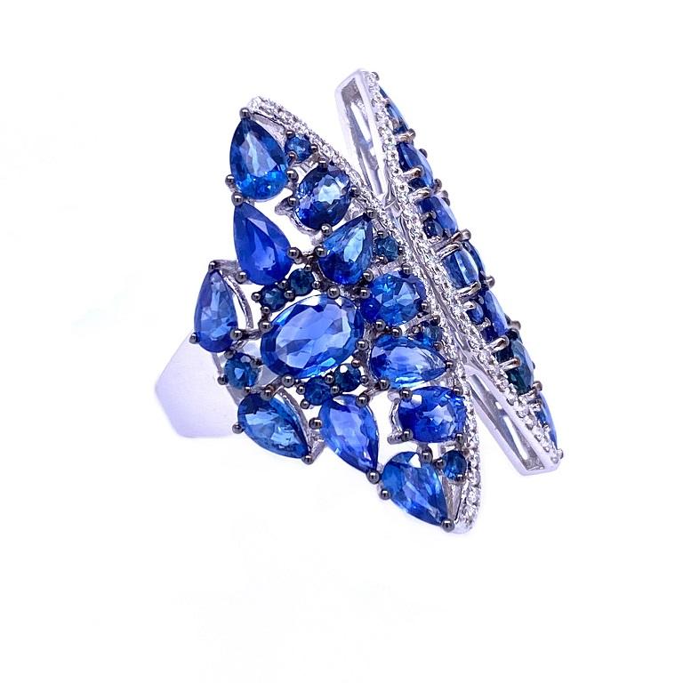 Contemporary Ruchi New York Multi Blue Sapphire and Diamond Cocktail Ring