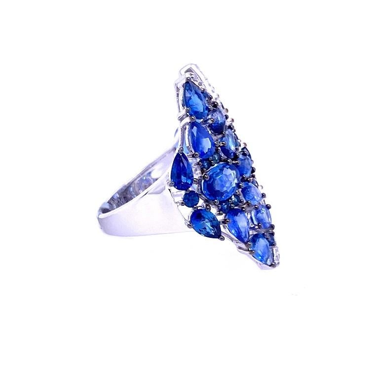 Mixed Cut Ruchi New York Multi Blue Sapphire and Diamond Cocktail Ring