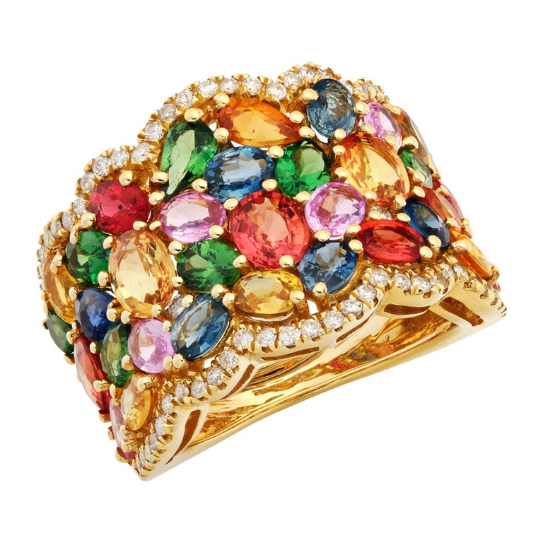 Ruchi New York Multi-Color Sapphire and Diamond Ring at 1stDibs | multi  colored sapphire rings, multi color sapphire ring, multi sapphire ring