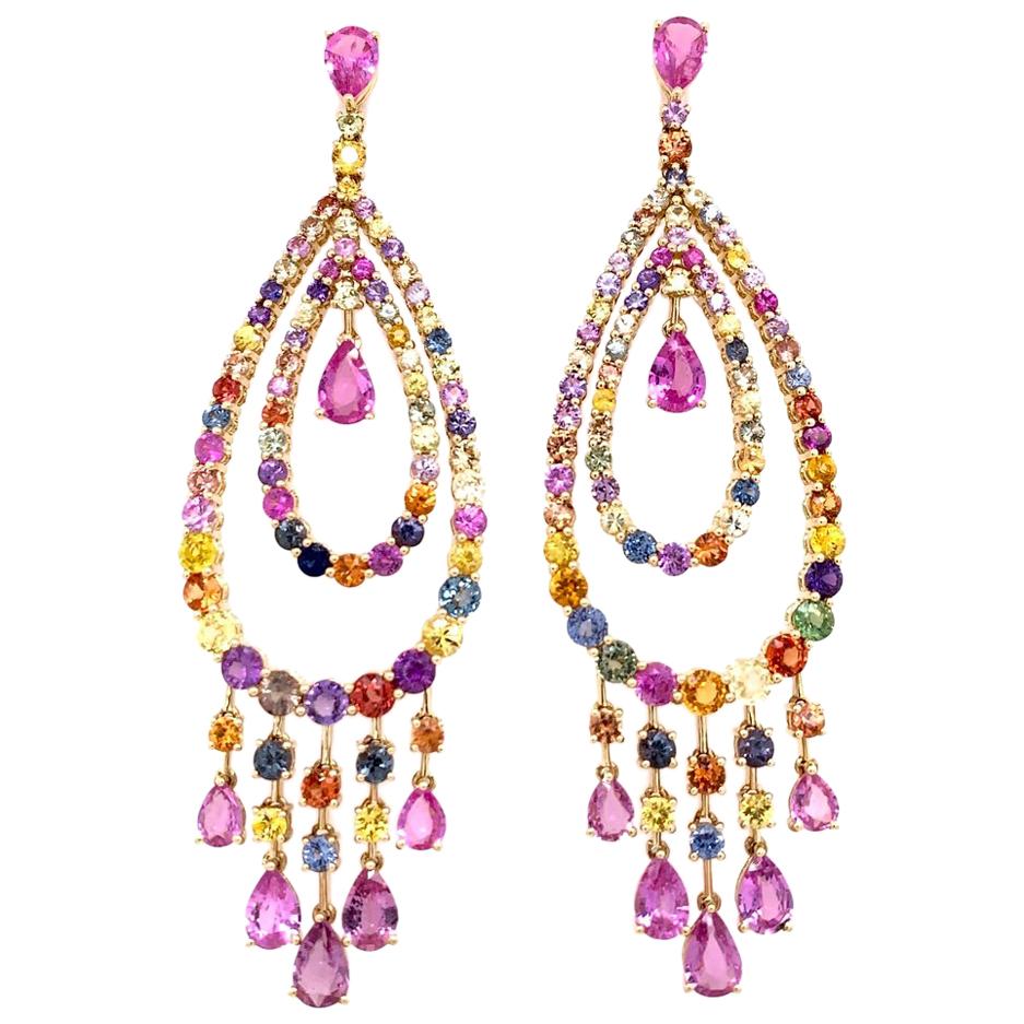 Ruchi New York Multi-Color Sapphire Chandelier Earrings
