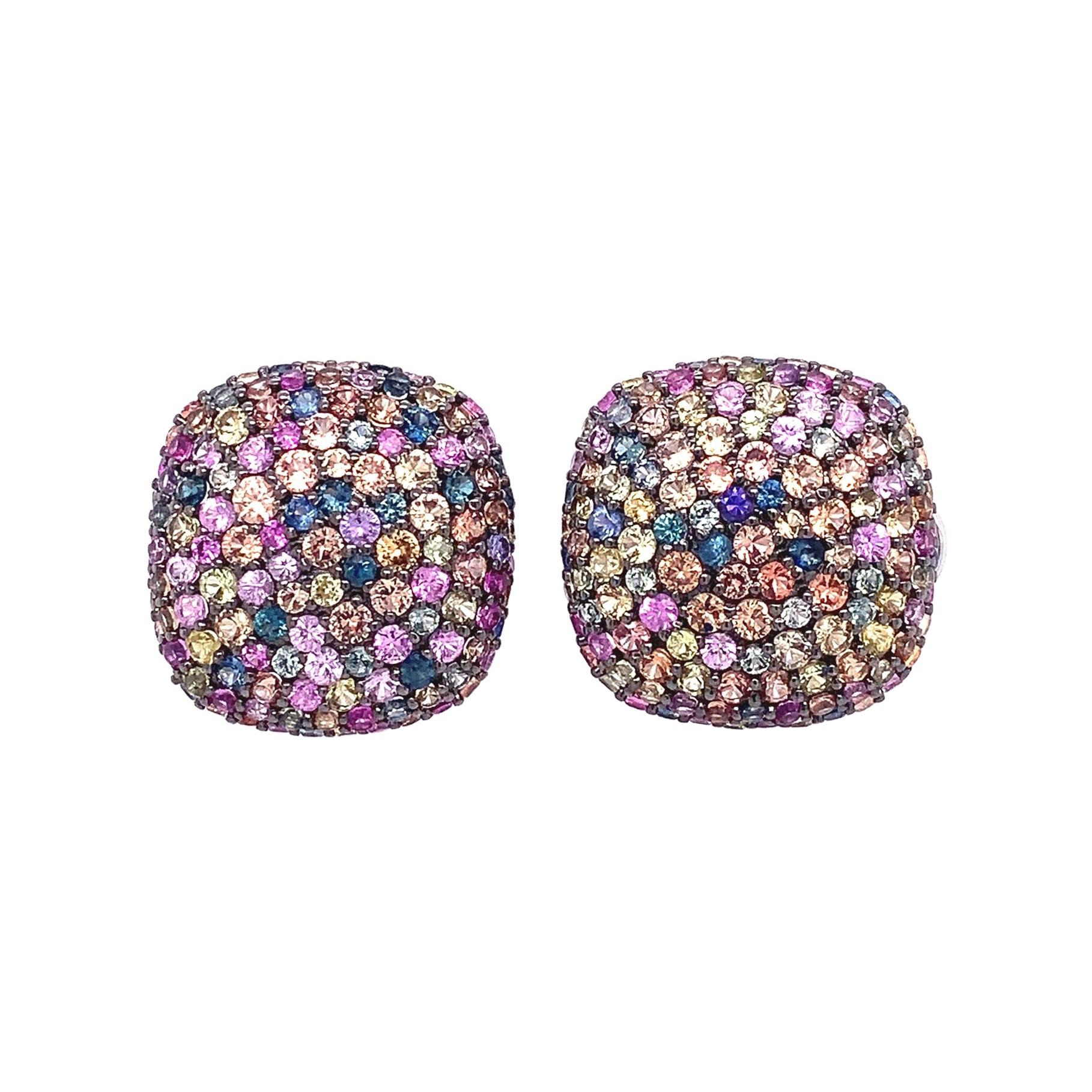 RUCHI Multi-Colored Pavé Sapphire White Gold Clip-On Earrings 