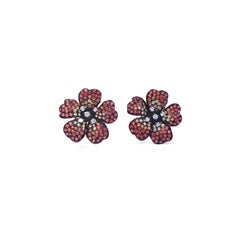 RUCHI Multi-Colored Sapphire and Diamond Yellow Gold Flower Stud Earrings