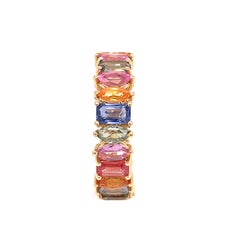 RUCHI Eternity-Ring aus Gelbgold mit mehrfarbigem Smaragd und Saphir im Marquiseschliff