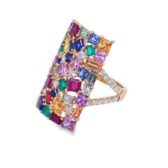RUCHI Multi-Colored Sapphire, Emerald and Diamond Yellow Gold Cocktail Ring