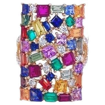 RUCHI Multi-Colored Sapphire, Emerald and Diamond Yellow Gold Cocktail Ring For Sale