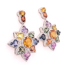 RUCHI Multi-Colored Sapphire and Diamond Pavé Star Chandelier Earrings