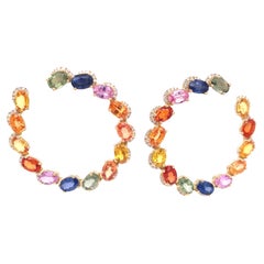 Ruchi New York Multi Colored Sapphire and Diamond C-Shaped Earrings