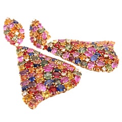 RUCHI Multi-Colored Sapphire and Diamond Yellow Gold Dangle Earrings