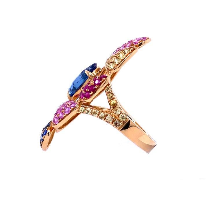 Rose Cut RUCHI Rosecut & Pavé Multi-Colored Sapphire Yellow Gold Cocktail Ring For Sale