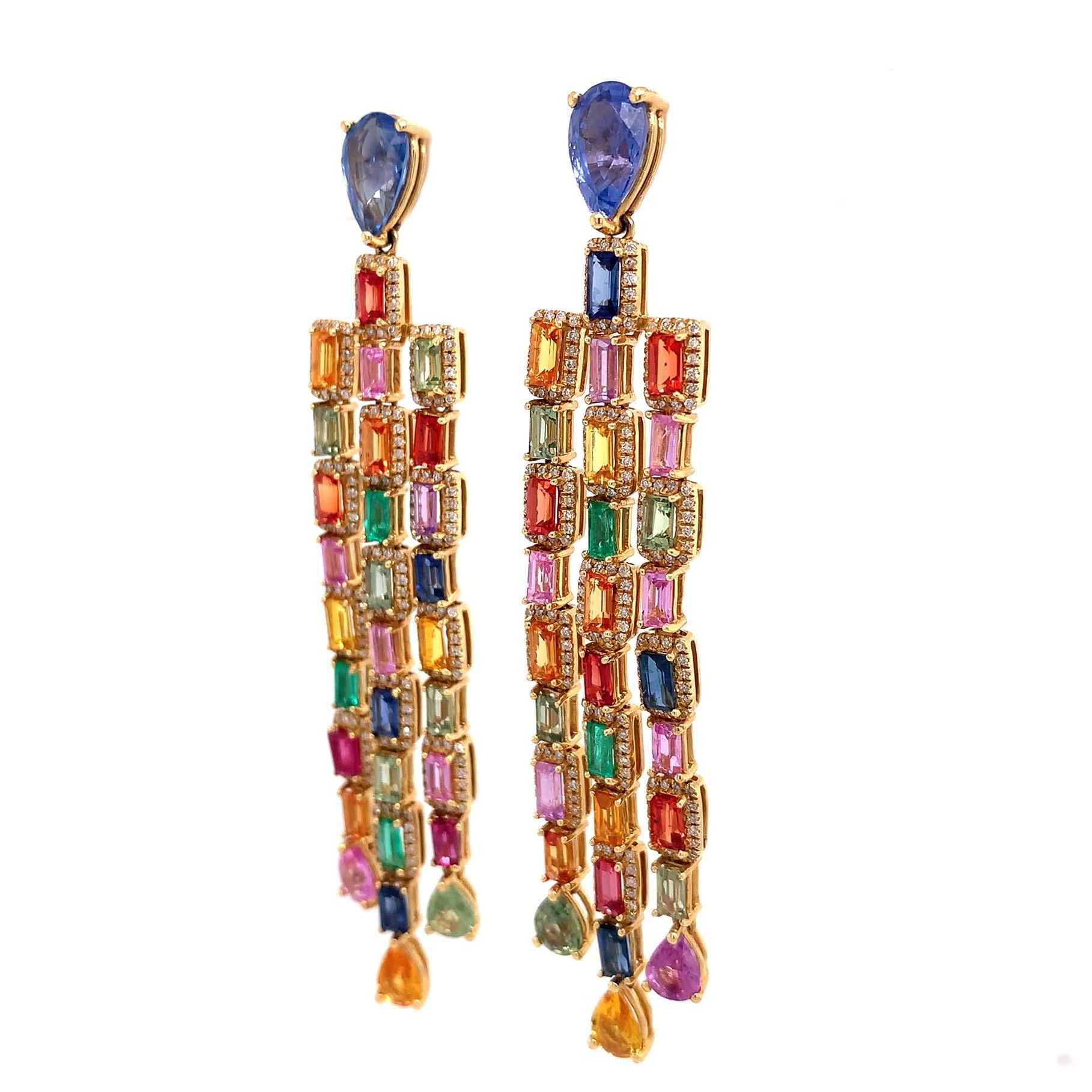 Contemporary Ruchi New York Multi-Colored Sapphire Dangle Earrings