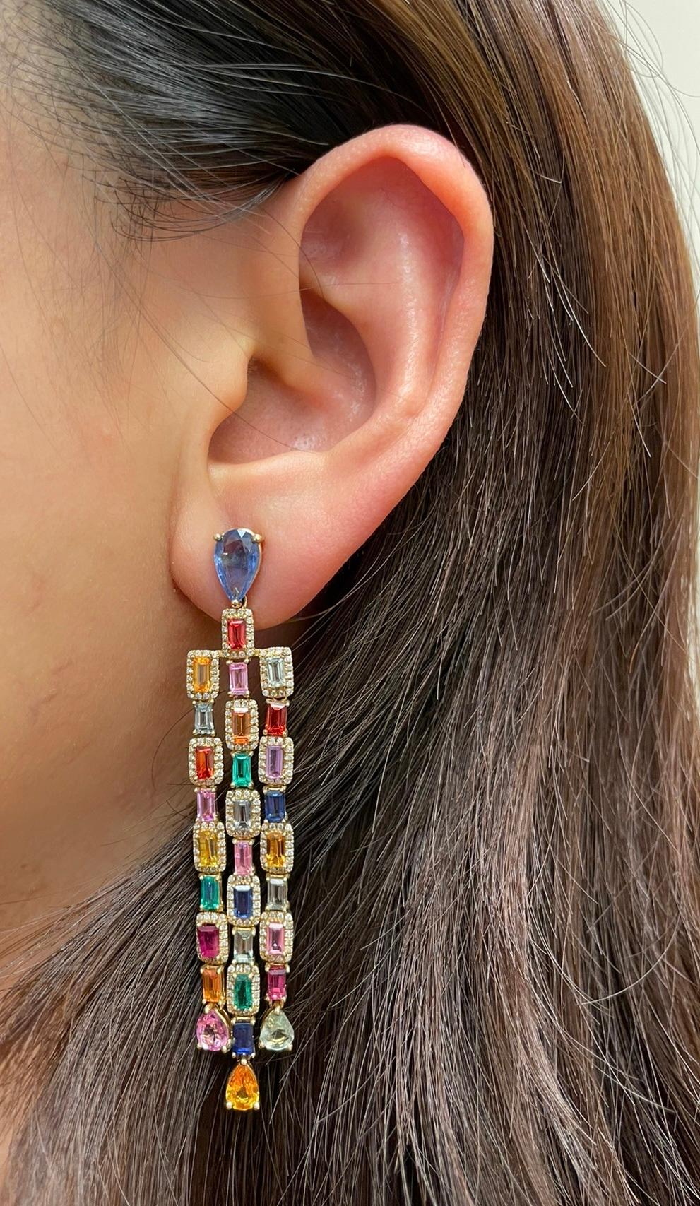 Mixed Cut Ruchi New York Multi-Colored Sapphire Dangle Earrings