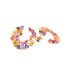 RUCHI Multi-Colored Sapphire and Diamond Yellow Gold C-Shape Earrings