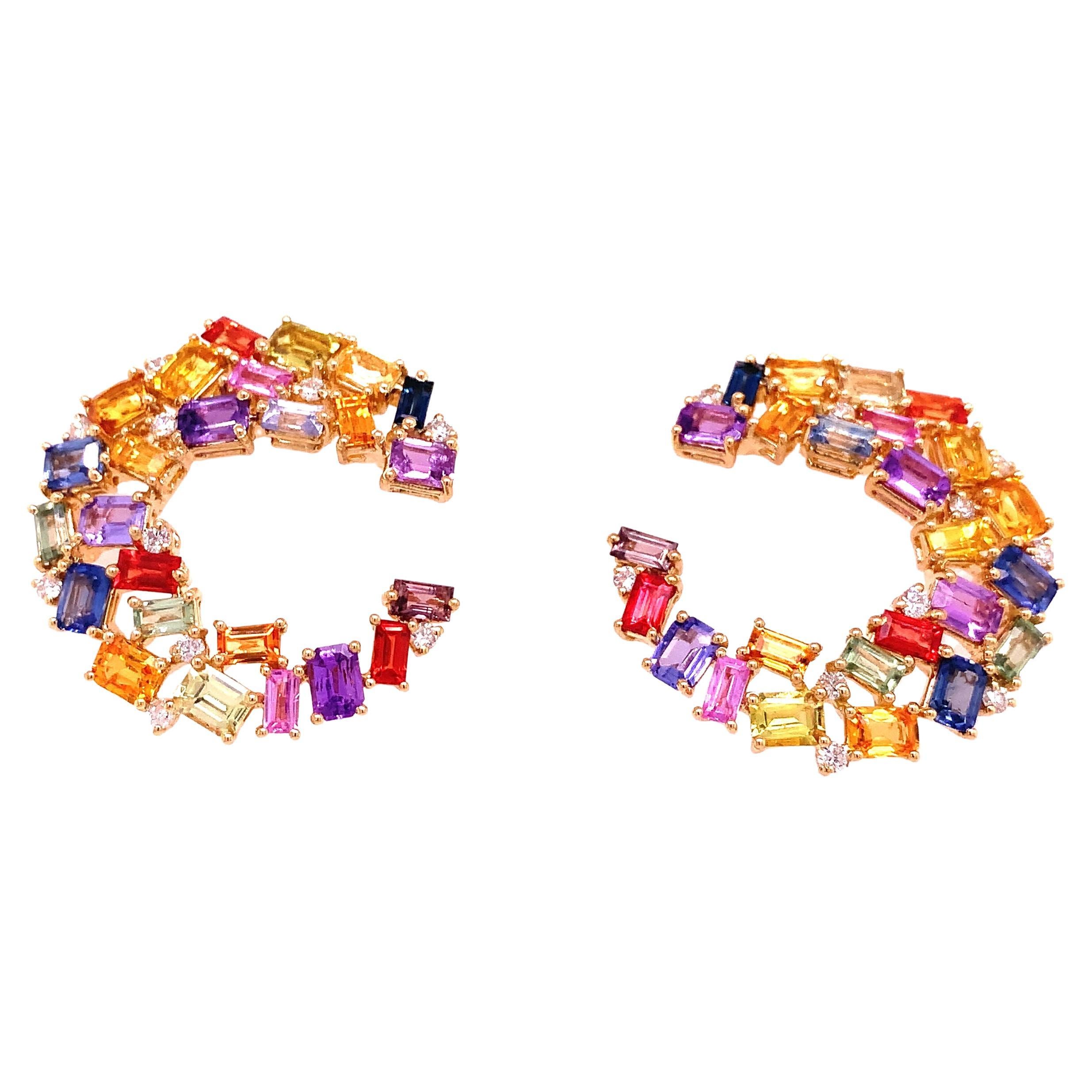 Ruchi New York Multi Sapphire and Diamond C Shape Earrings