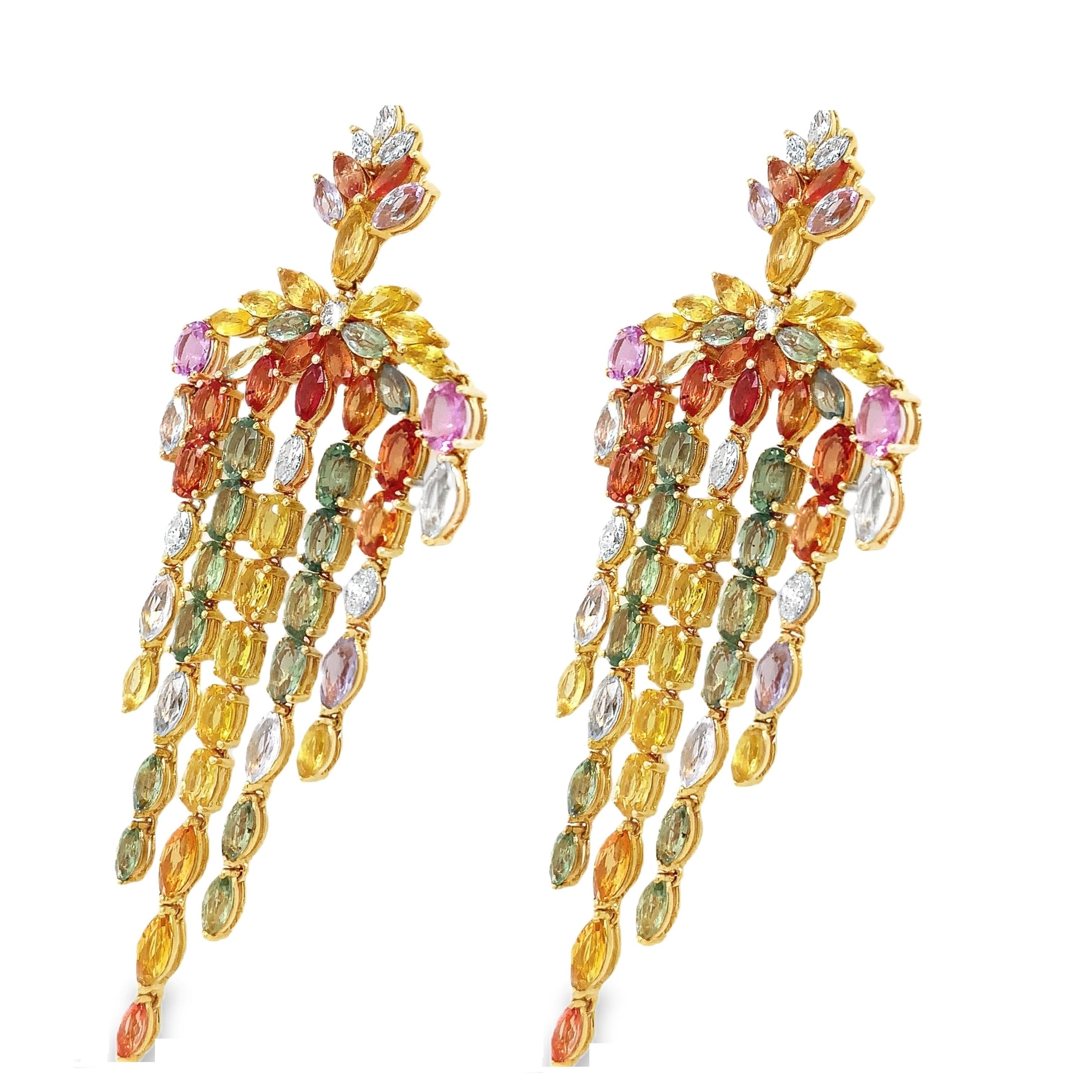 Mixed Cut Ruchi New York Multi Sapphire and Diamond Earrings For Sale