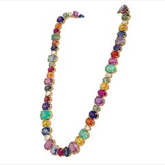 RUCHI Oval Multi-Colored Sapphire & Diamond Yellow Gold Necklace