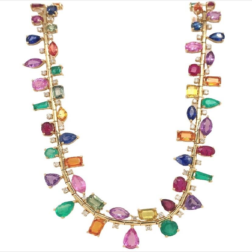 Contemporary Ruchi New York Multi Sapphire and Diamond Necklace