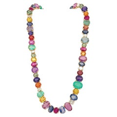 RUCHI Oval Multi-Colored Sapphire & Diamond Yellow Gold Necklace